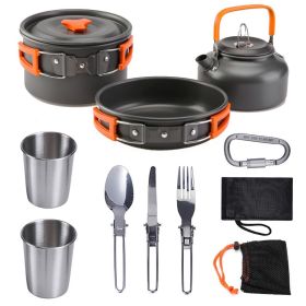 Outdoor set of pots and pans 2-3 people camping teapot cutlery set three sets of cookware (Color: VNJF-orange) Outdoor set of pots and pans 2-3 people camping teapot cutlery set three sets of cookware (Color: VNJF-orange)